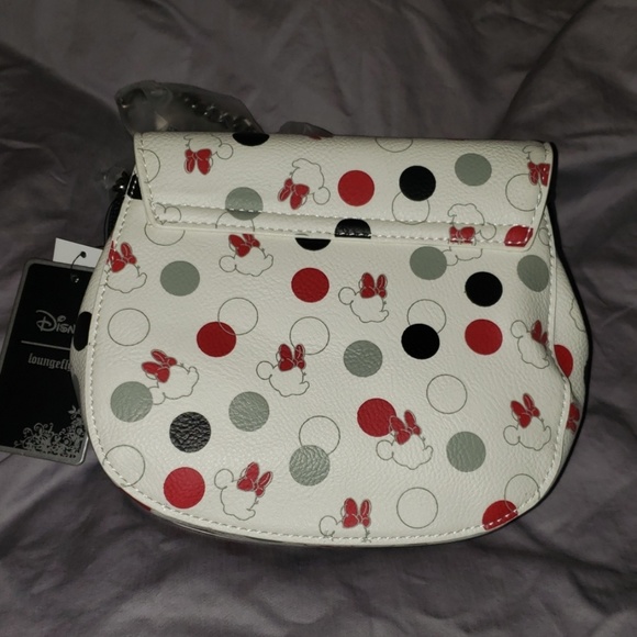 Loungefly Minnie Mouse Gray Print Crossbody Bag - Faux Leather Purse With Adjustable Strap (9" X 8" X 3")